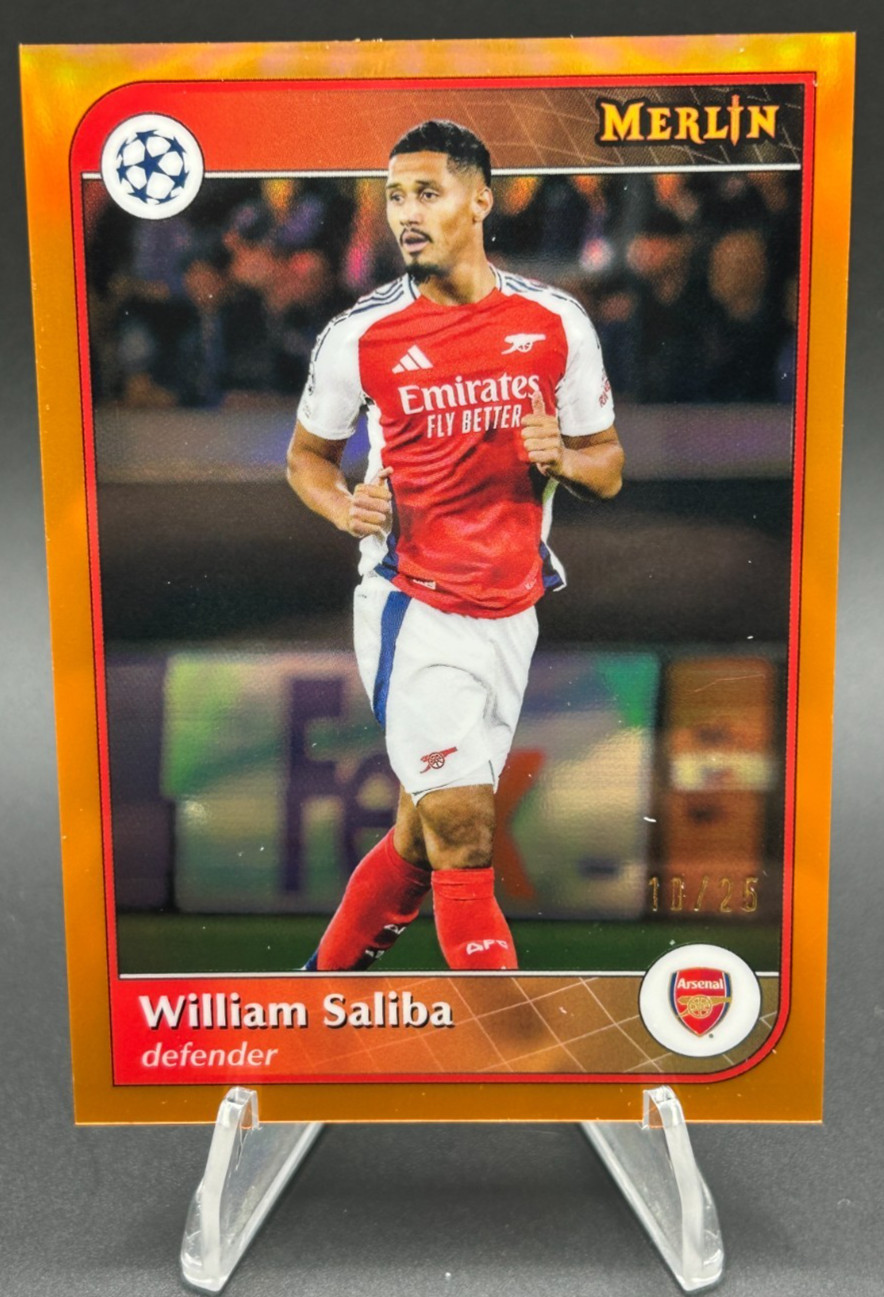 2024-25 Topps Merlin UCC William Saliba Orange Refractor #12 SP /25 Arsenal FC