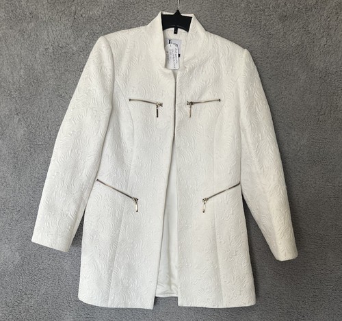 Lena Gabrielle Cotton Long White Floral Print Jacket Glam Sz L (no Tag)