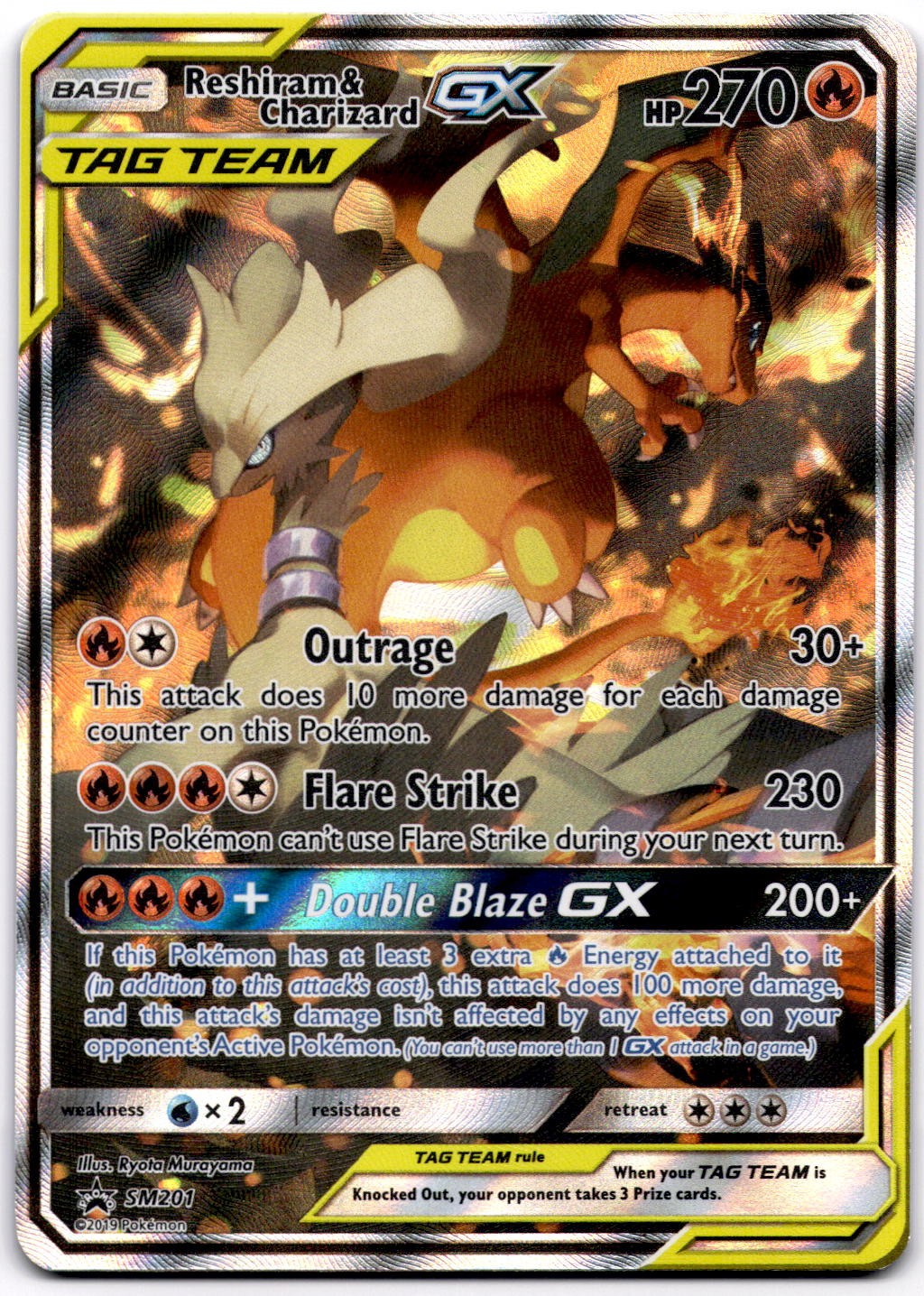 Reshiram & Charizard GX SM201 Sun & Moon Black Star Promo Pokemon Card - LP