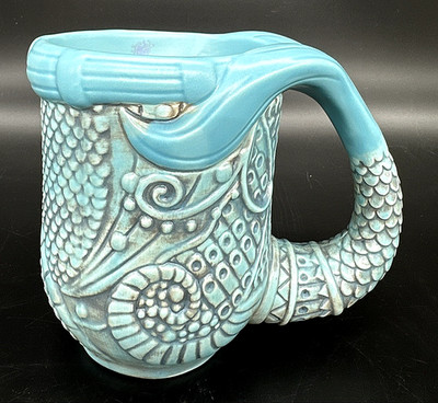 Disney Parks Little Mermaid Mug 3D Carved Tail Sculpted Turquoise Blue 16 oz EUC