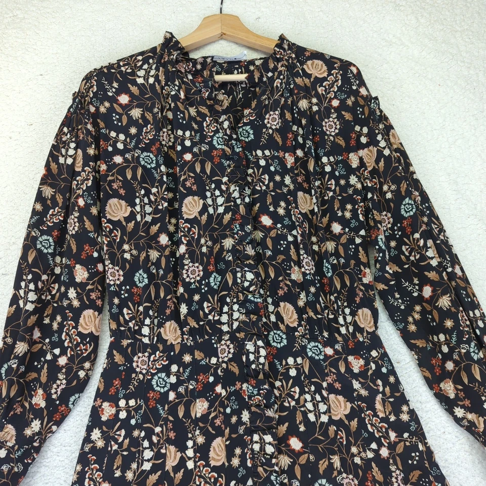 Maxi Vestido FRAME Mujer Estampado Floral Manga Larga, Bohemio Negro Multicolor Foto 3 de 4