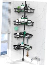 Corner Shower Caddy Tension Pole - 4 Tier Stainless Steel Rustproof Dark Black