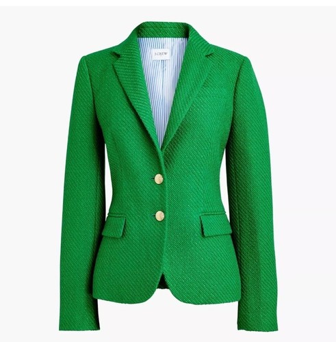 NWT J. CREW Size 4 Tweed Schoolboy Blazer in Green, 2 Button, Preppy