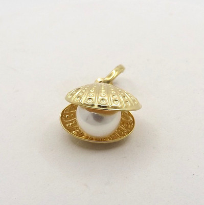18k Gold Auster Muschel Muschel Akoya Perle Charm Anhänger Neu Italien 750