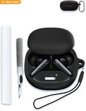 For Anker Soundcore Liberty 4 Pro Silicone Case Cover Black Carabiner Lanyard