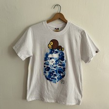 BAPE ABC Camo Milo White Short Sleeve T Shirt Heavyweight Size Medium Stained