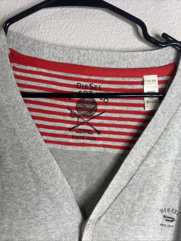 Cárdigan suéter Diesel de algodón para hombre XXL 2XL gris con botones manga larga suave usado en excelente estado Foto 3 de 4