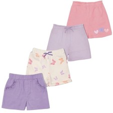 Pekkle Girls 4 Pack Pull On Elastic Waist Shorts Purple Pink Butterfly Hearts 2T