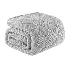 Fleece Blanket Queen Size Light Grey 90x90 Inch Jacquard Waffle Fuzzy Warm