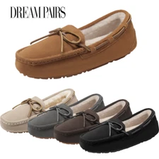Dream Pairs Women Suede Leather House Slippers Warm Loafer Winter Driving Shoes