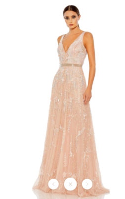 MAC DUGGAL 5215 DEEP V-NECK BEADED BLUSH GOWN DRESS sz 16 | eBay