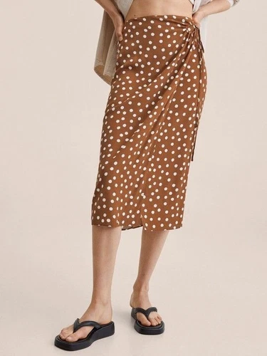 MANGO Women Brown and White Polka Dot Printed Skirt NWT SIZE M
