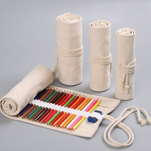 12/24/36/48/72 Holes Canvas Roll Up Pen Curtain Pencil Bag for Case Makeup Wrap - Picture 7 of 13
