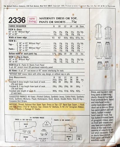 McCALL’S 2336 1970's Maternity Sewing Pattern. Size 16 - Bust 38". - Picture 2 of 2