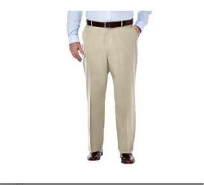 NEW MENS HAGGAR PREMIUM NO IRON DRESS PANTS CLASSIC FIT FLAT KHAKI