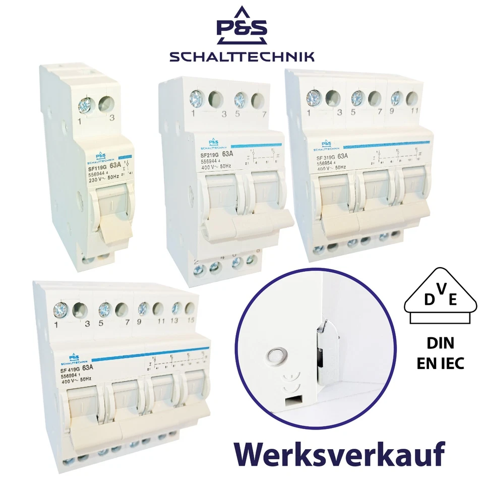 P&S SCHALTTECHNIK Wahlschalter Umschalter 1-0-2 16A 25A 32A 40A 63A Reiheneinbau dt. Hersteller
