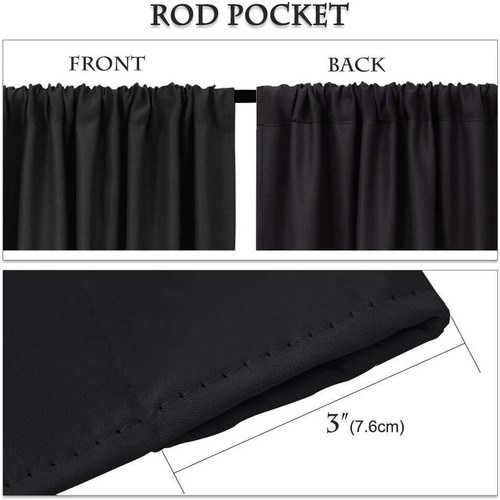 PONY DANCE Black Short Blackout Curtains for 42"W x 45"L (Pack of 2),  - Picture 2 of 8