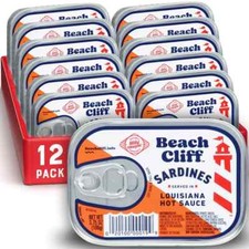 Beach Cliff Wild Caught Sardines in Louisiana Hot Sauce, 3.75 Oz Can Pack of 12