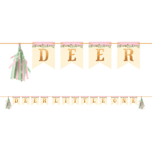 1st Birthday Party Supplies Deer Little One Ribbon Banner with Tassels Girl Baby - Picture 1 of 2
