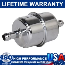 Silver Chrome Fuel Filter Fits 3/8" ID Hose Inline Car Auto Parts Fuel System