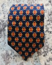Burberrys London Vintage Blue Red Gold Geometric Chains Silk Neck Tie England