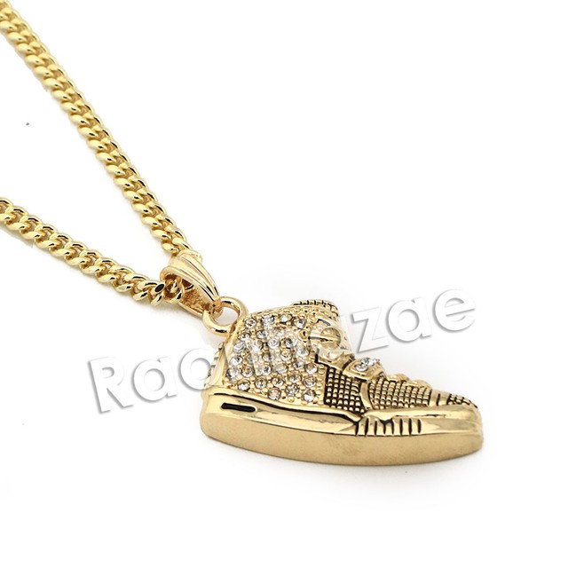 Mens Iced Air Jordan Sneakrs Pendant w/ 5mm 24" 30" Cuban Chain A11 eBay