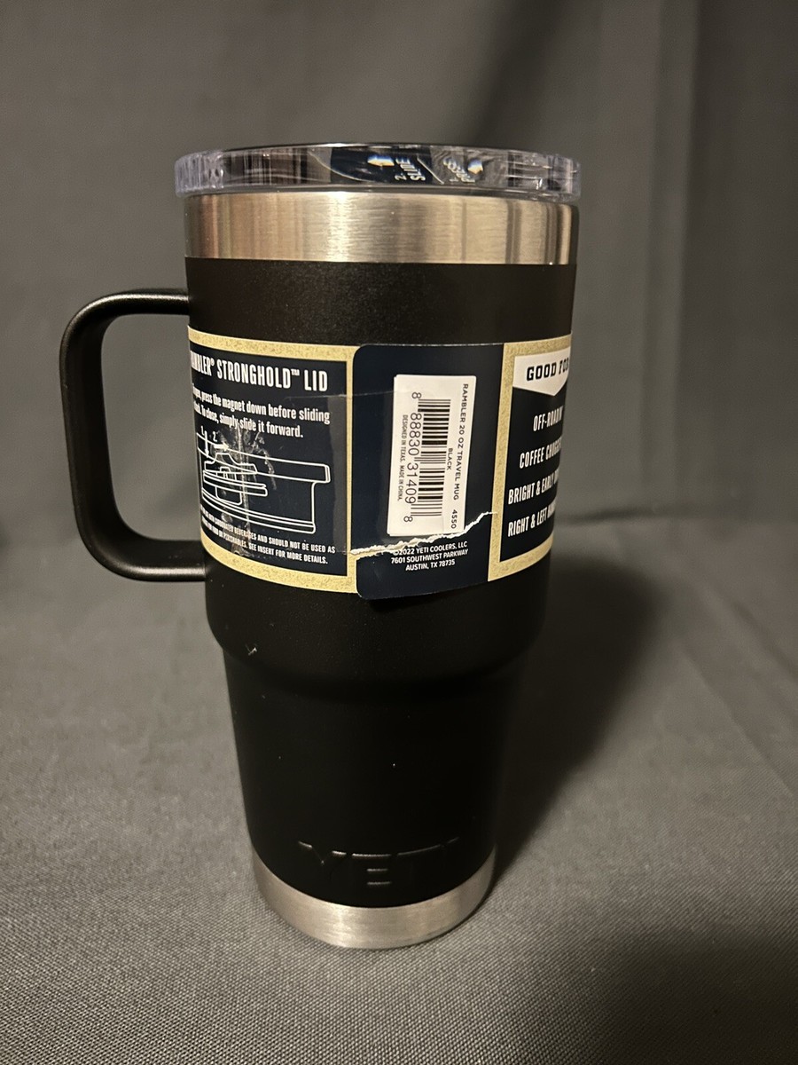 YETI Rambler 20oz Travel Mug with Stronghold Lid NEW Black YETI Rambler 20oz Travel Mug with Stronghold Lid NEW Black