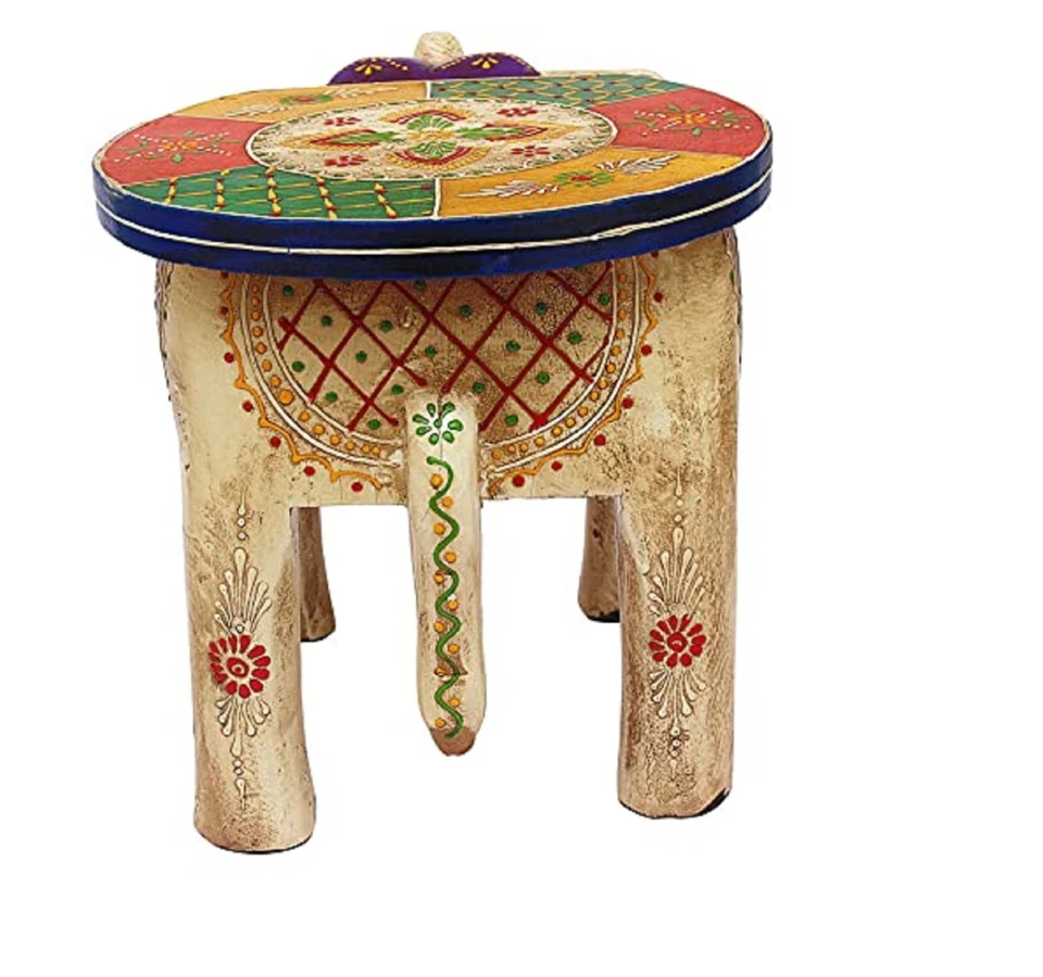 Hand Painted Wooden Multi Elephant Shape Floor Side Decorative Stool, Kids Stool - Image 3 of 4