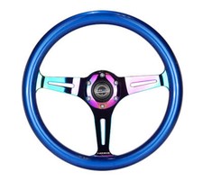 NRG Steering Wheel [Classic Wood Grain/350mm/NeoChrome Spokes/Blue Grip]