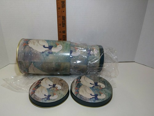 Vintage NOS Winter Geese Set of 3 Tins Winter Scene Christmas Around The World - Picture 9 of 11