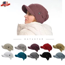 C.C Beanie Fuzzy Fleece Lining Warm Oversized Chunky Soft Stretchy Visor Beanie