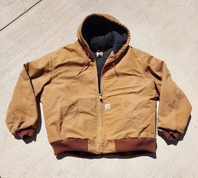Vintage Carhartt Jacket Mens 3XL Brown Canvas Work Wear Hooded Made USA  Lined
