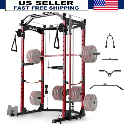 Power Cage Multi-Functional Squat Rack with Pulley System ,J