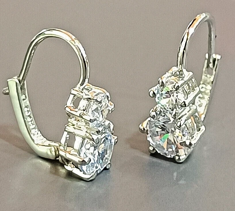 2Ct Rund Künstlicher Diamant Tropfen & Lange Ohrringe 14K Weiß Vergoldet - Bild 2 von 4