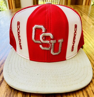 VINTAGE 70s/80s Ohio State Buckeyes Red NCAA AJD Lucky Stripes snapback hat Cap