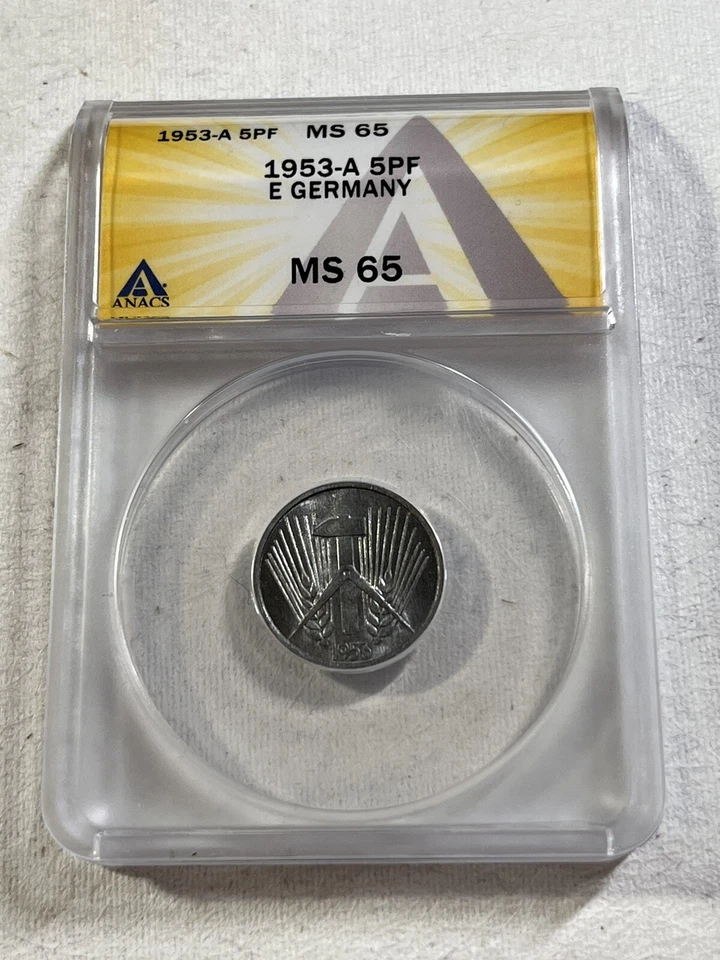 1953-A East Germany 5 Pfennig Graded MS 65 by ANACS - Image 2 of 4