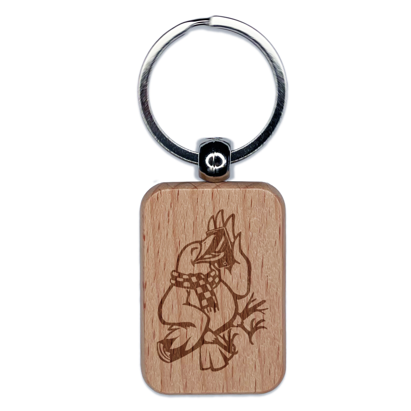 12 Days of Christmas Engraved Wood Keychain Featuring Calling Bird on Phone
