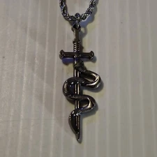STAINLESS STEEL SWORD & SNAKE Pendant Charm / 18"-24" CHAIN 3MM NECKLACE