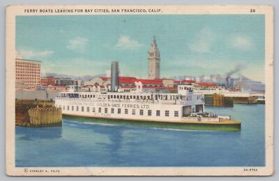 Transport~Ferry Boats Leaving For Bay Cities~San Francisco CA~PM 1937~Vintage PC