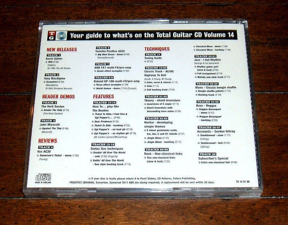 CD: Total Guitar Magazine Volume 14: 1996 UK Import 28 Tutorial Tracks Technique Foto 2 de 3