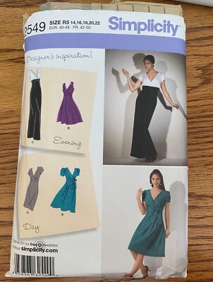 Simplicity sewing pattern #2549 day evening dress miss size 14 16 18 20 ...