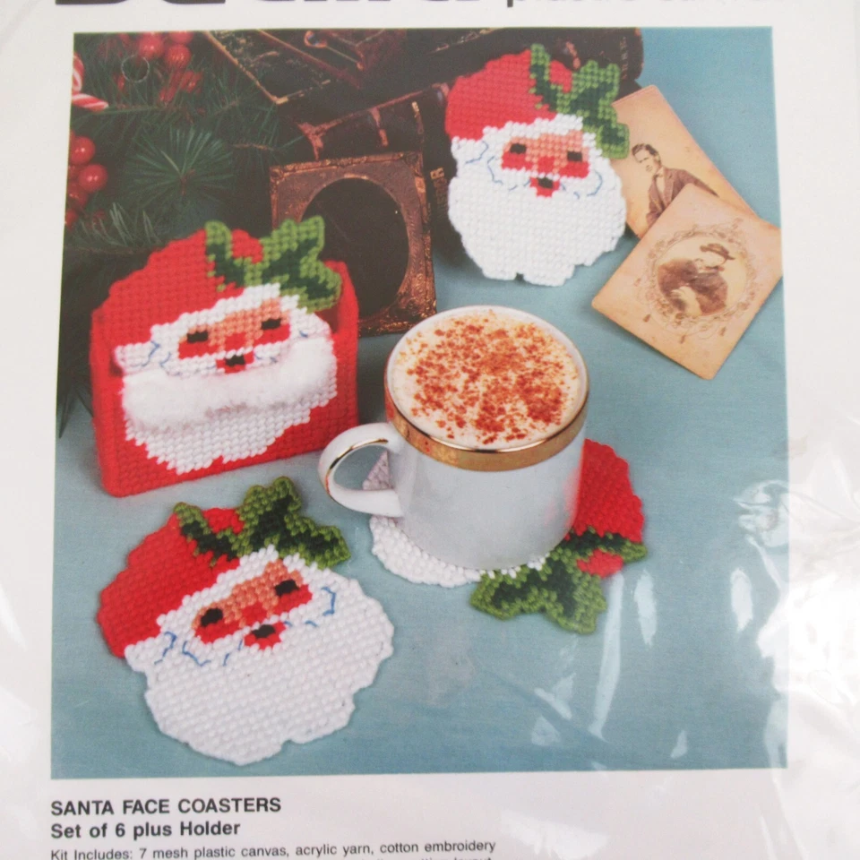 Bucilla plastic canvas Santa Claus Face coasters kit 61169 Christmas - Image 2 of 4