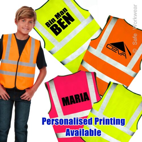 Kids Hi vis vest Personalised Text Printed for Children -Any TEXT, LOGO or IMAGE - Picture 1 of 24