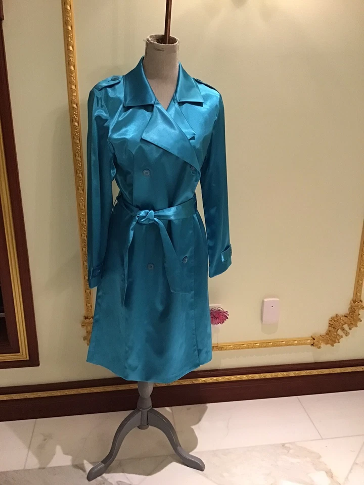 Bloomingdales long treanch coat size 6 turquoises color Gorgeous — 第 3/4 张图片