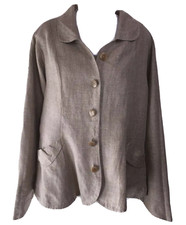 Flax Jeanne Engelhart Natural Linen Shapely Jacket Tunic Top Shirt Lagenlook S