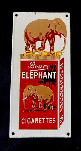 VINTAGE BEARS ELEPHANT CIGARETTES 12” PORCELAIN SIGN CAR GAS OIL TRUCK