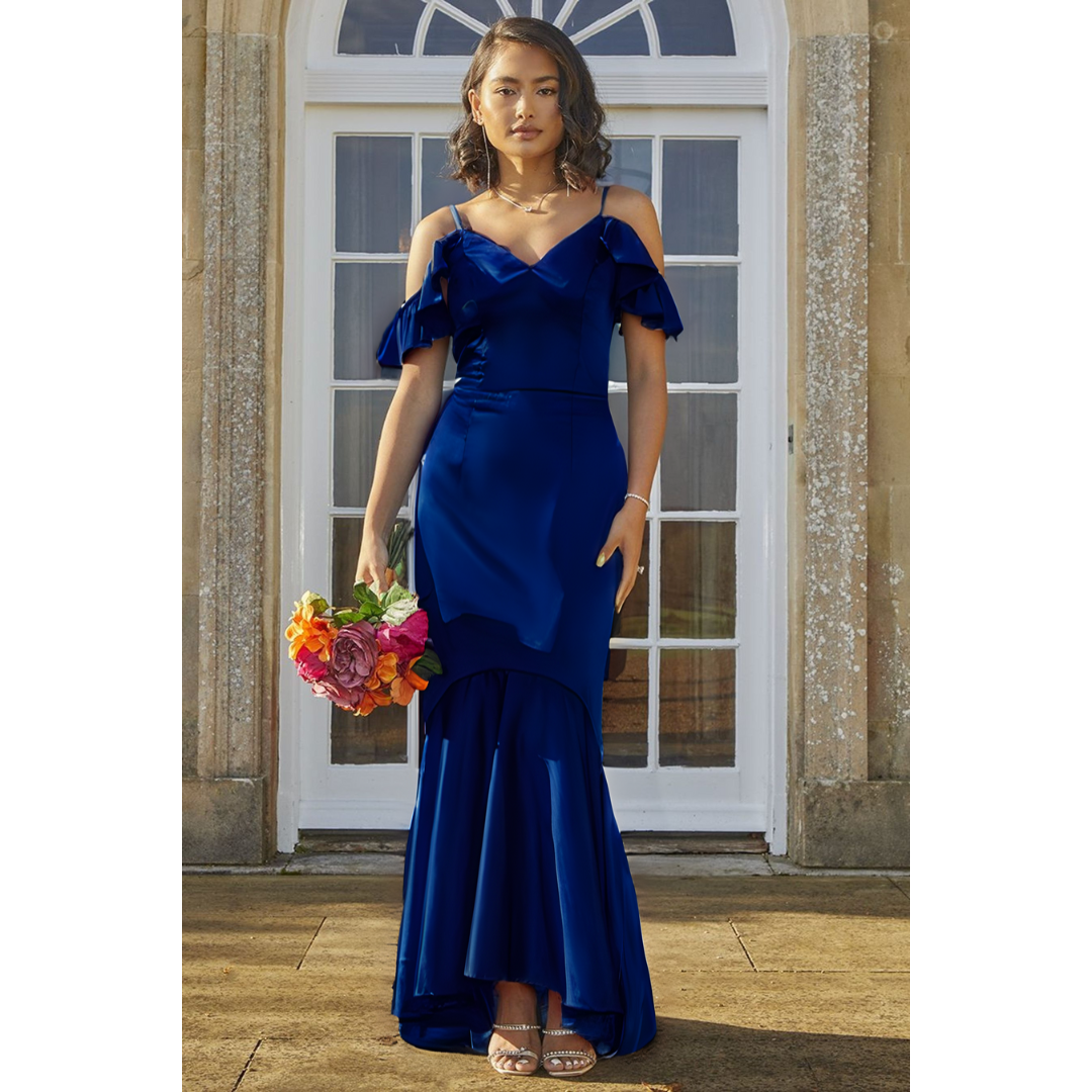 satin cami bodycon dress Chi Chi London Strap Ruffle in Navy Blue US Size 10 Maxi length with a plus size athleisure YOURS LONDON Plus Size Condition:Good