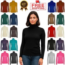 Women's Long Sleeve Polo Neck Turtle Roll Ladies High Neck Jumper Top Sizes 8-26