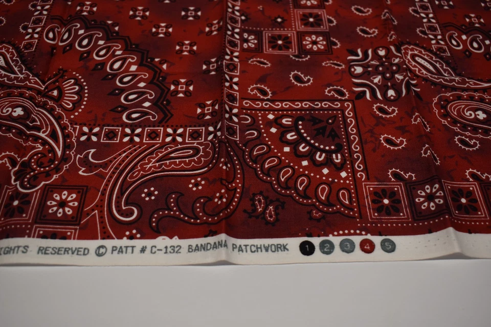 MICHAEL MILLER FABRICS bandana patchwork RED BLACK WHITE PAISLEY  18" x 20" FQ - Image 2 of 3