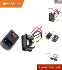 Professional Quality IEC 320 C14 Socket - 10A Red Light DPST Rocker Switch 2pcs